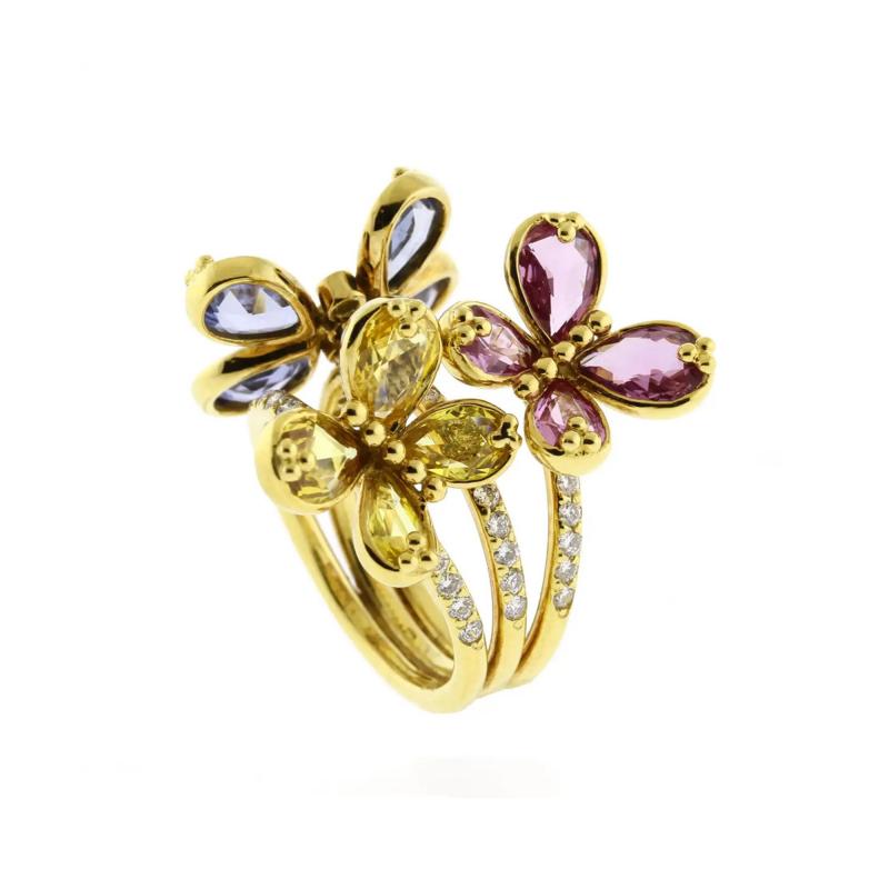  Temple St Clair TEMPLE ST CLAIR MULTI COLOR SAPPHIRE GOLD BUTTERFLY RING