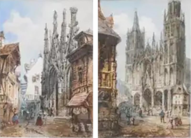  Th odore Henri Mansson Pair of Framed Watercolors Depicting Gothic Churches by Th odore Henri Mansson