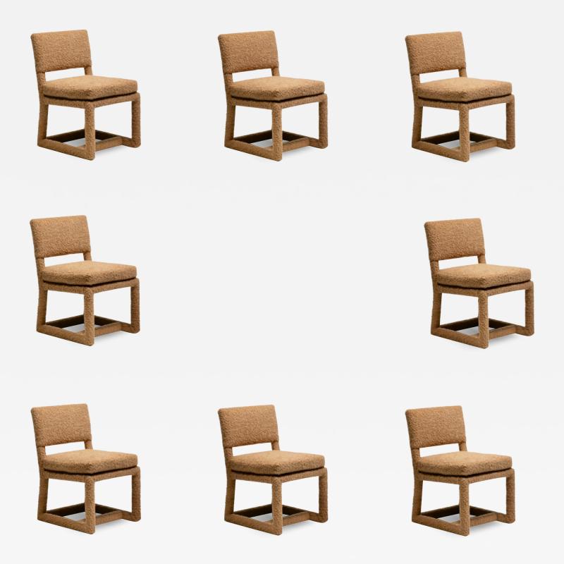  Thayer Coggin Milo Baughman Set of 8 Parsons Dining Chairs in Latte Boucl by Thayer Coggin