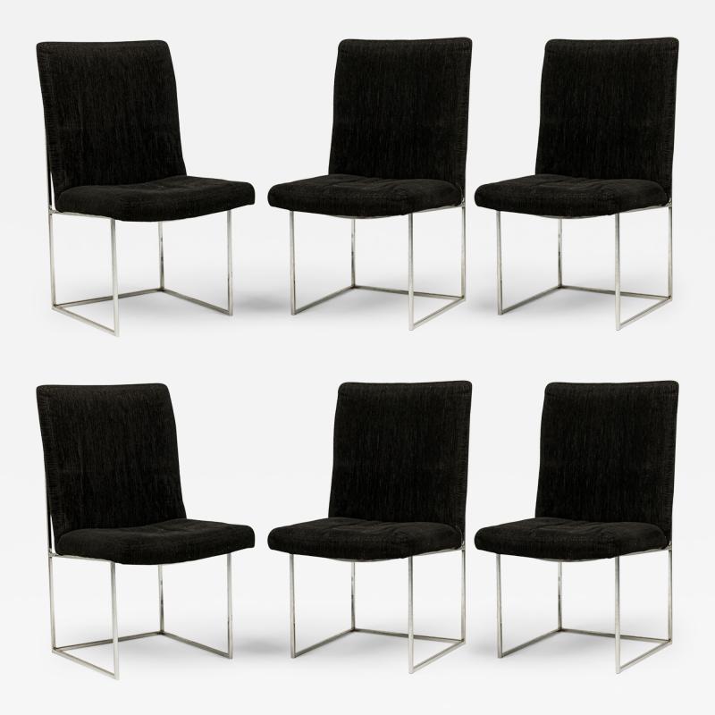  Thayer Coggin Milo Baughman for Thayer Coggin Black Woven Fabric Captain Dining Side Chairs