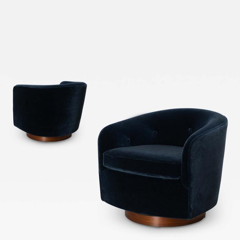  Thayer Coggin Milo Baughman for Thayer Coggin Swivel Chairs in Mohair Pair