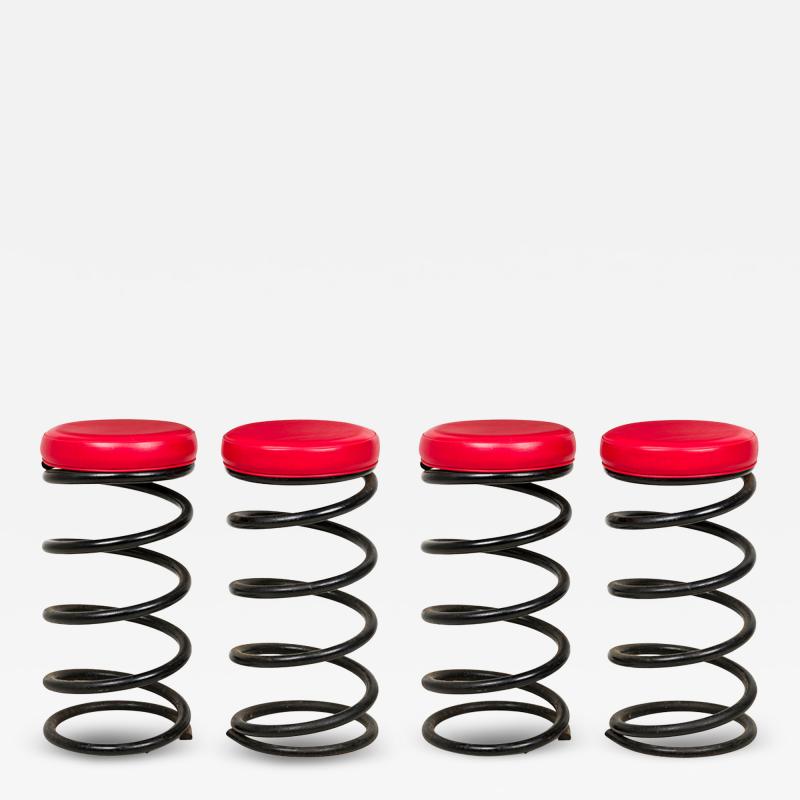  The Helix Company Set of 4 Helix Company Spring Black Metal Red Vinyl Upholstered Barstools