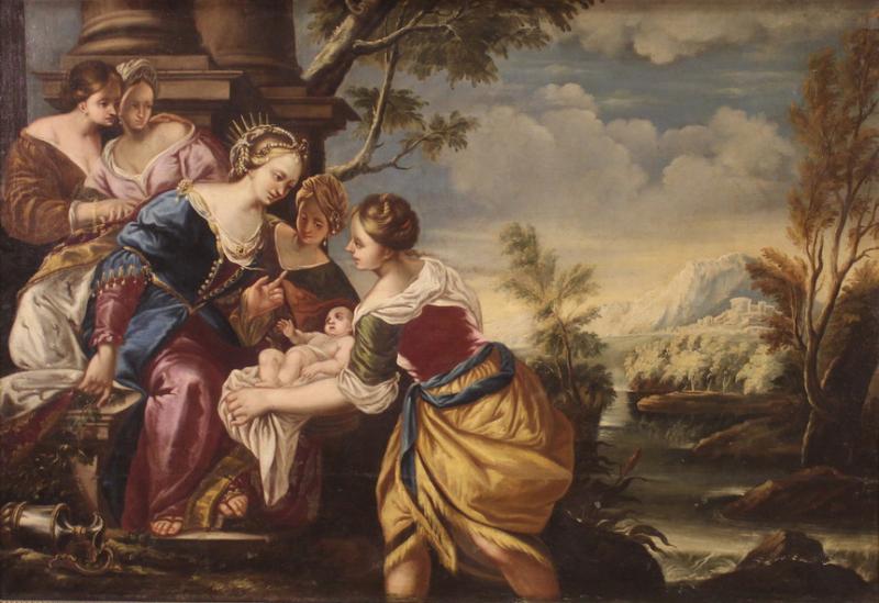  The Holy Bible Biblical Religious painting from the 18th century Moses saved from the waters