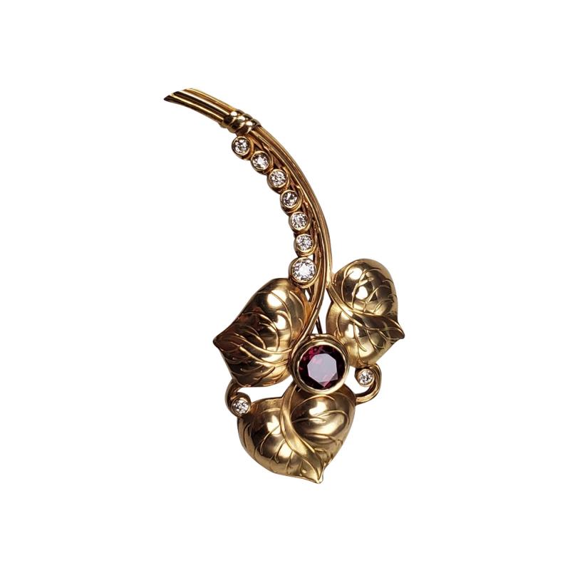  The Kalo Shop American Arts Crafts Kalo Gold Brooch with Rubelite 9 Diamonds