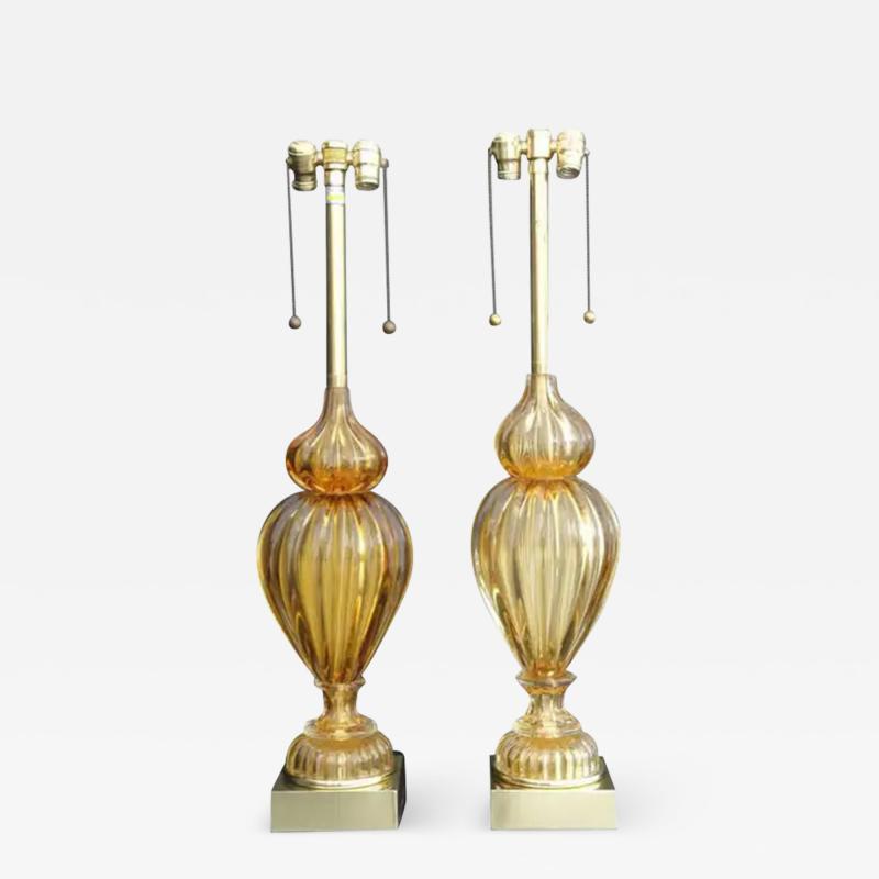  The Marbro Lamp Company Pair of Golden Amber Murano Lamps by Marbro