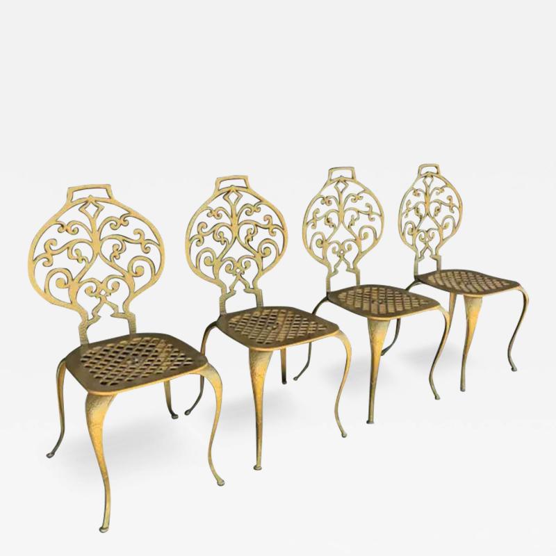  Thinline Set of 4 Gold Leafed Thinline Mfg Dining Chairs