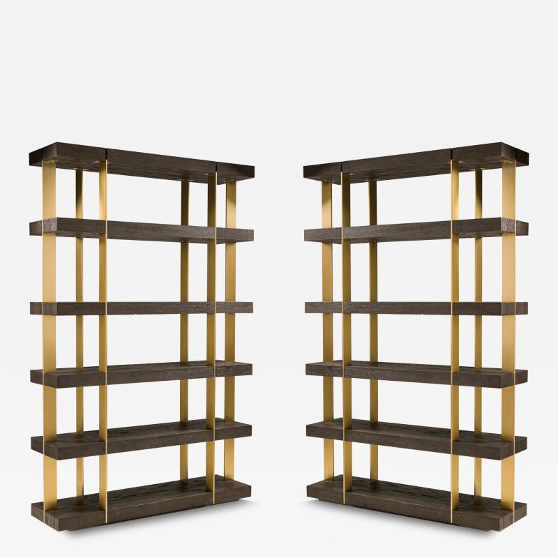  Thomas Bina Ed Robinson Pair of Thomas Bina Ed Robinson for RH Oveido Oak Verrazano Shelving Units