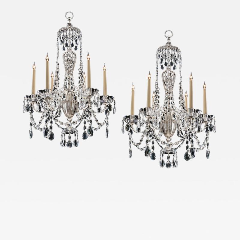  Thomas F C Osler A PAIR OF SILVERED AND CRYSTAL CHANDELIERS BY OSLER FARADAY