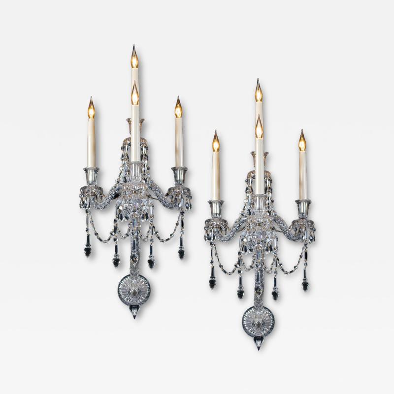  Thomas F C Osler AN UNUSUAL PAIR OF FOUR LIGHT MID VICTORIAN CUT GLASS WALL LIGHT BY F C OSLER