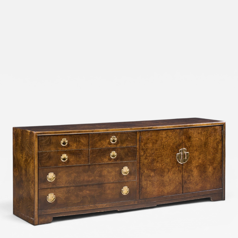  Thomasville Furniture Thomasville Mid Century Burlwood and Brass Credenza