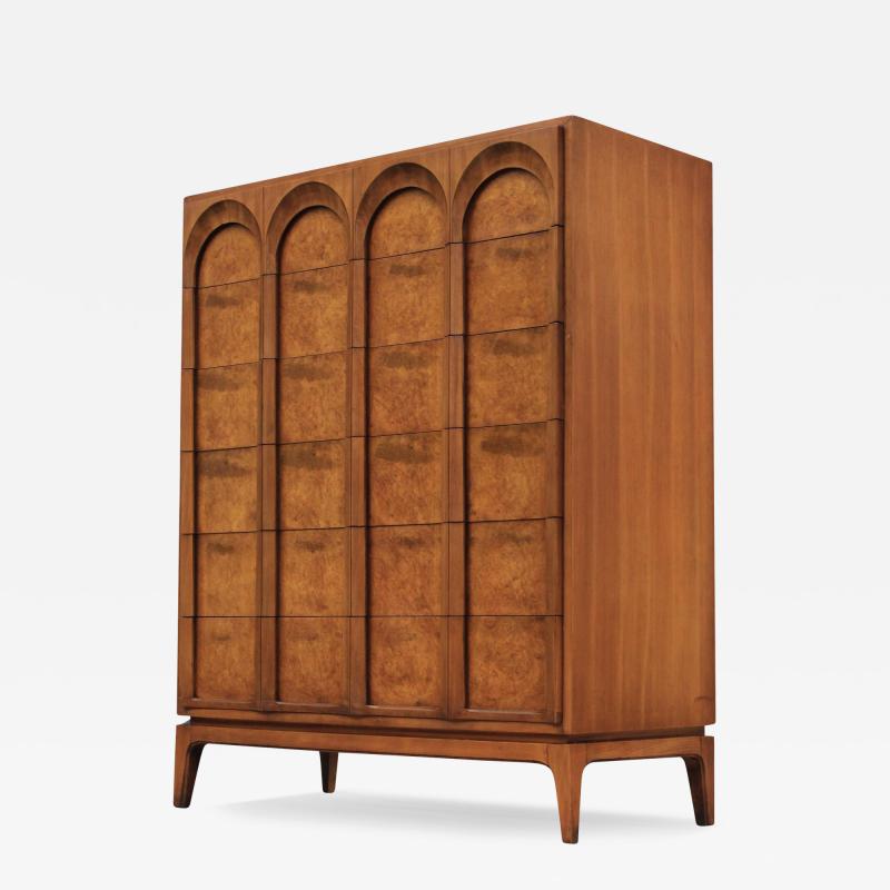  Thomasville Furniture Thomasville Sculptural Arched 6 Drawer Tall Dresser Walnut Olive Burl