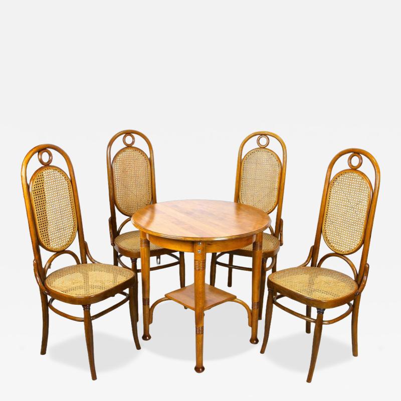 Thonet 20th Century Art Nouveau Thonet Seating Set 4 Chairs With Table AT circa 1915