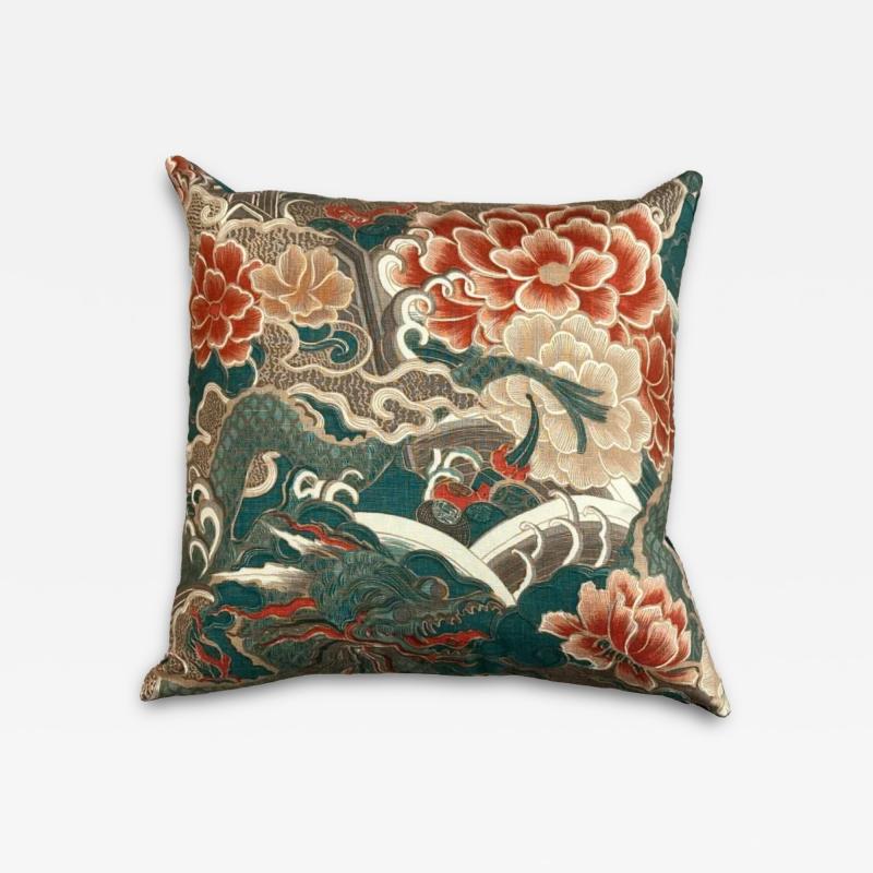  Threads Soft Goods Vintage Hand Printed Floral Pillow 22 x 22 478a