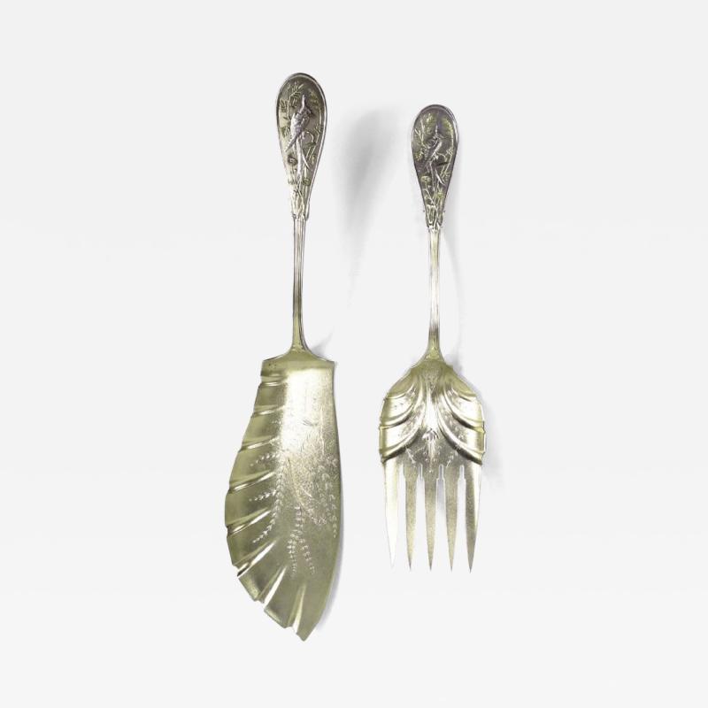  Tiffany Co Antique Tiffany Japanese Gilt Sterling Silver Fish Serving Pair