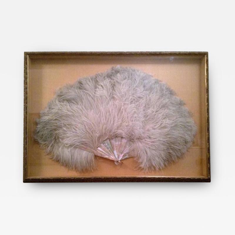  Tiffany Co FRAMED TIFFANY COMPANY OSTRICH FEATHER AND MOTHER OF PEARL ART DECO FAN