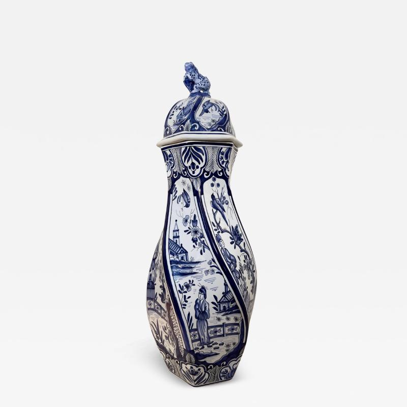  Tiffany Co Hand Painted French Blue and White Lidded Vase Signed for Tiffany Co