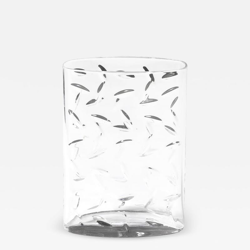  Tiffany Co Mid Century Modernist Cut Crystal Vase w Leaf Form Motif Signed Tiffany and Co