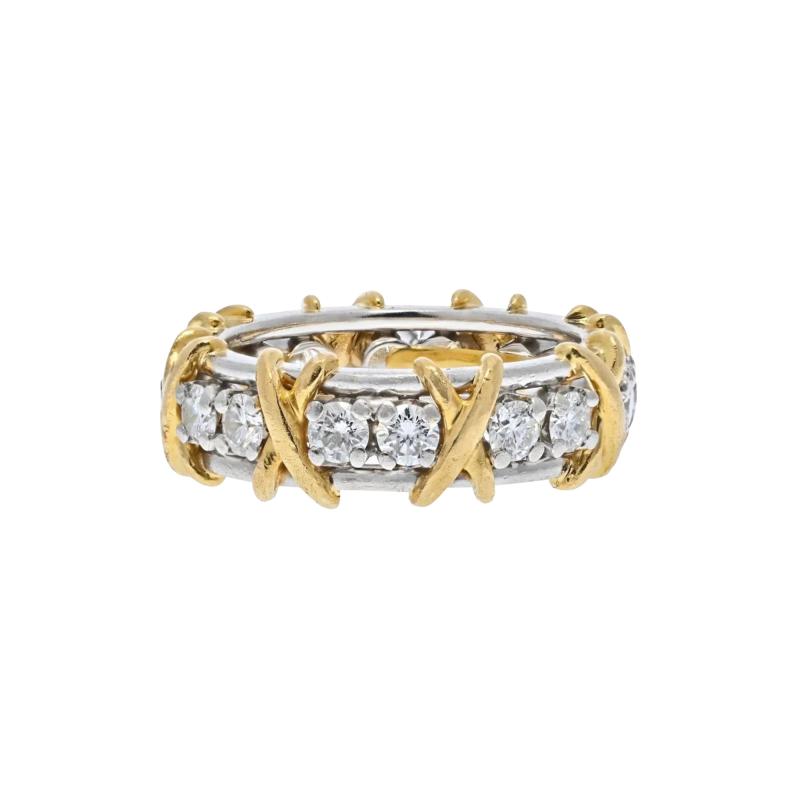  Tiffany Co PLATINUM 18K YELLOW GOLD SCHLUMBERGER SIXTEEN STONE DIAMOND WEDDING RING