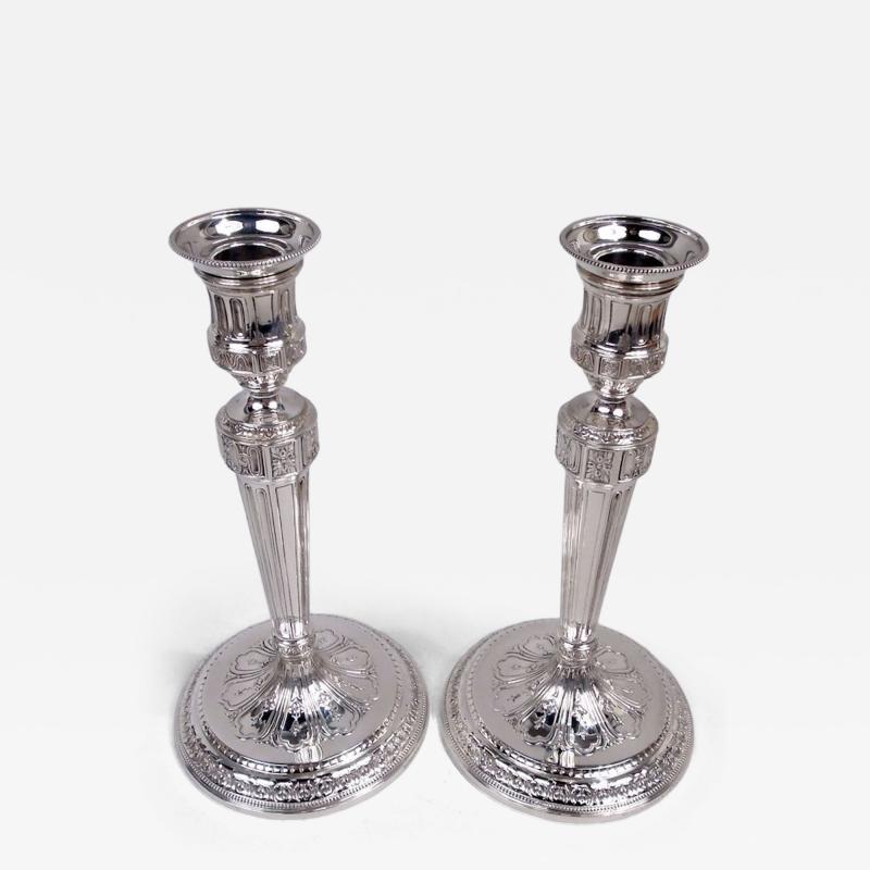  Tiffany Co Pair of Antique Tiffany Neoclassical Sterling Silver Candlesticks
