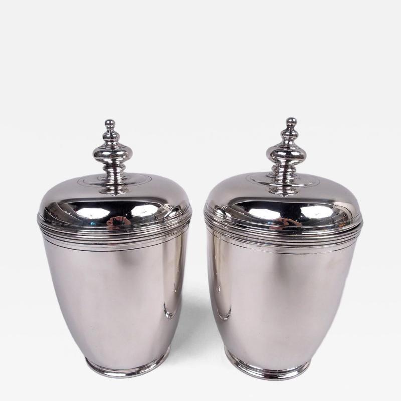 Tiffany Co Pair of Tiffany American Modern Classical Sterling Silver Covered Urns