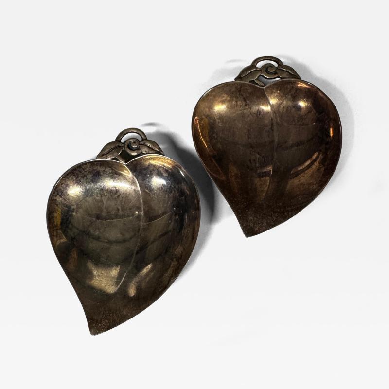  Tiffany Co Pair of Tiffany Co Sterling Silver Heart Shaped Leaf Nut Dish