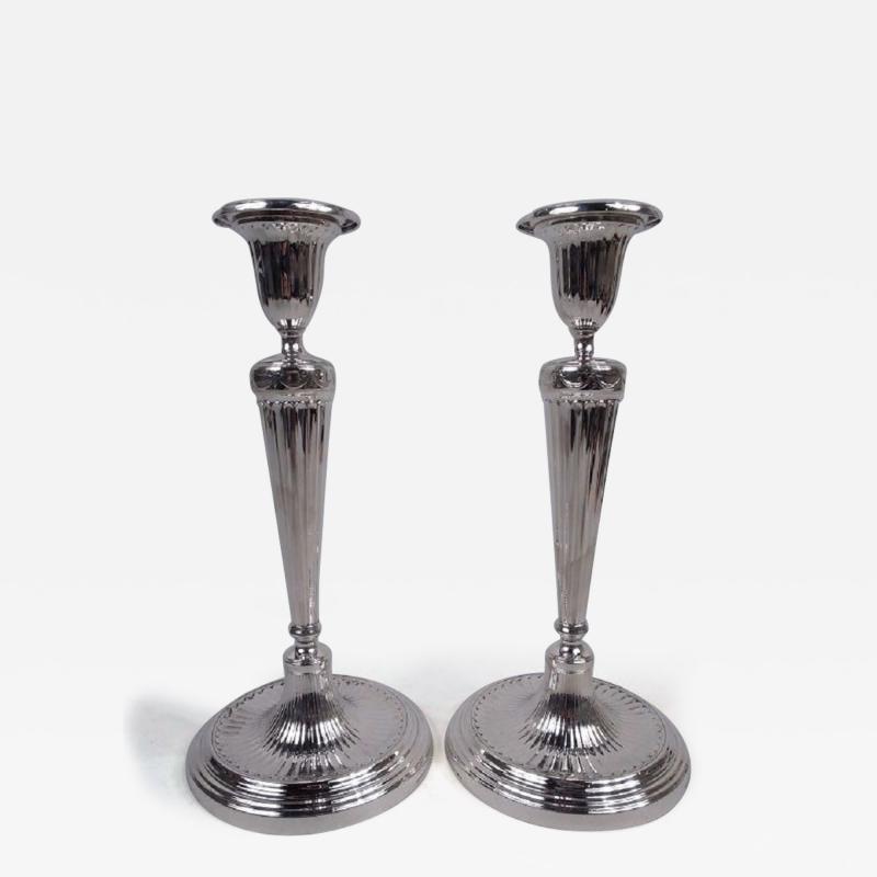  Tiffany Co Pair of Tiffany English Neoclassical Sterling Silver Candlesticks