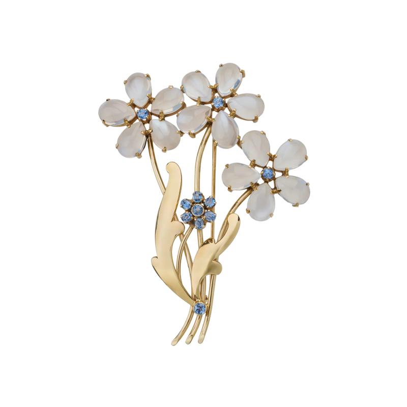  Tiffany Co Retro Tiffany Co Moonstone and Sapphire Flower Brooch