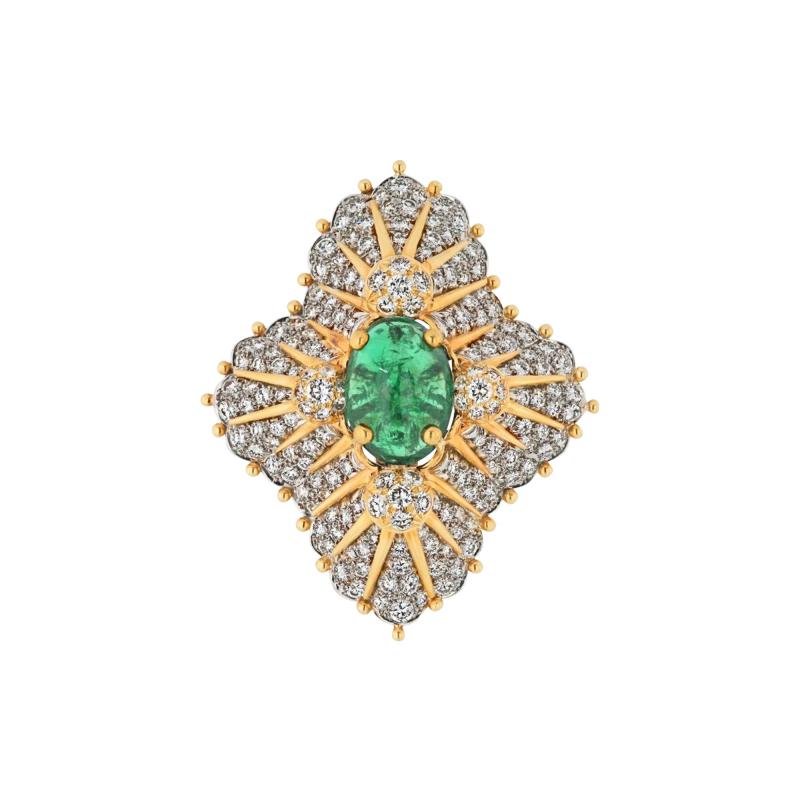  Tiffany Co SCHLUMBERGER PLATINUM 18K YELLOW GOLD 12 00CT GREEN EMERALD AND DIAMOND BROOCH