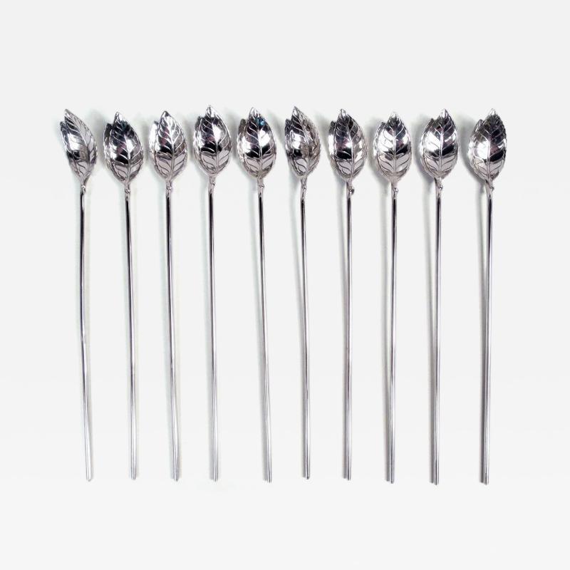  Tiffany Co Set of 10 Tiffany Midcentury Modern Sterling Silver Iced Tea Stirrers