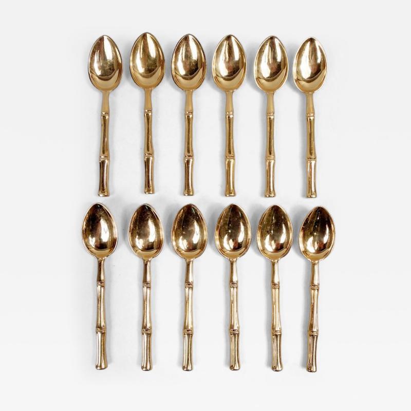  Tiffany Co Set of 12 Tiffany Bamboo Gilt Sterling Silver Demitasse Spoons