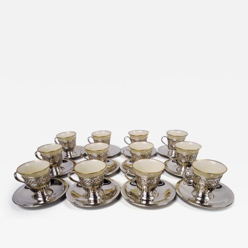  Tiffany Co Set of 12 Tiffany Edwardian Demitasse Holders with Lenox Liners