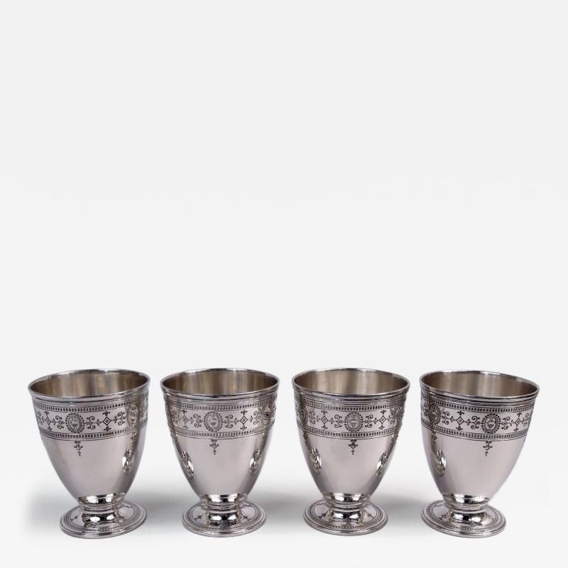  Tiffany Co Set of 4 Tiffany Hamilton Engraved Sterling Silver Goblets