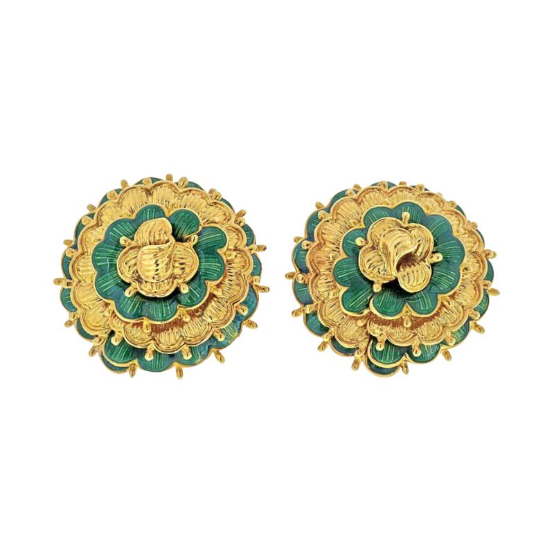  Tiffany Co TIFFANY 18K YELLOW GOLD VINTAGE FLOWER EARRINGS