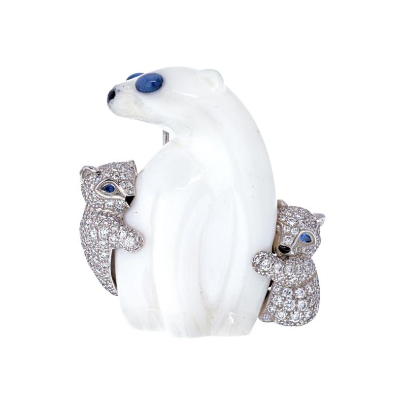  Tiffany Co TIFFANY CO 18K WHITE GOLD CHALCEDONY POLAR BEAR BROOCH