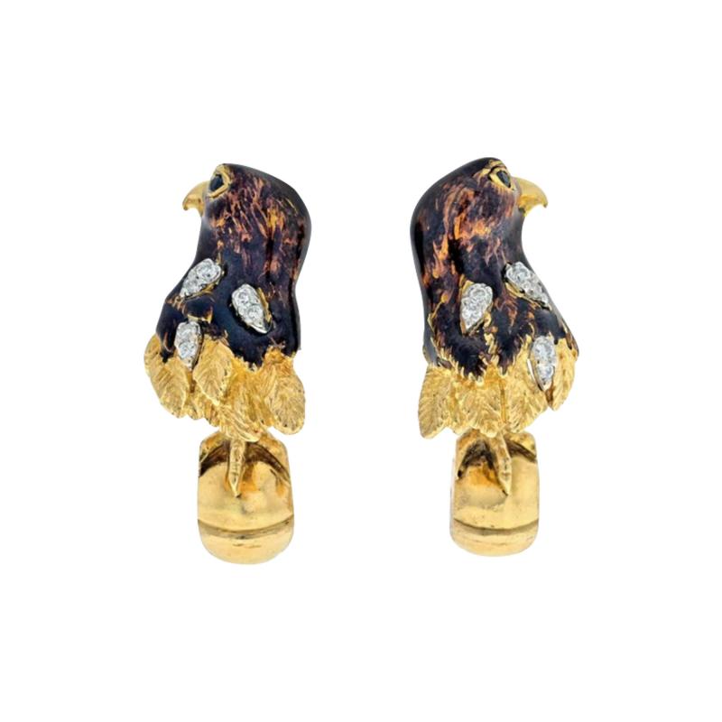  Tiffany Co TIFFANY CO 18K YELLOW GOLD FALCON EAGLE BIRD ENAMELED CUFF LINKS