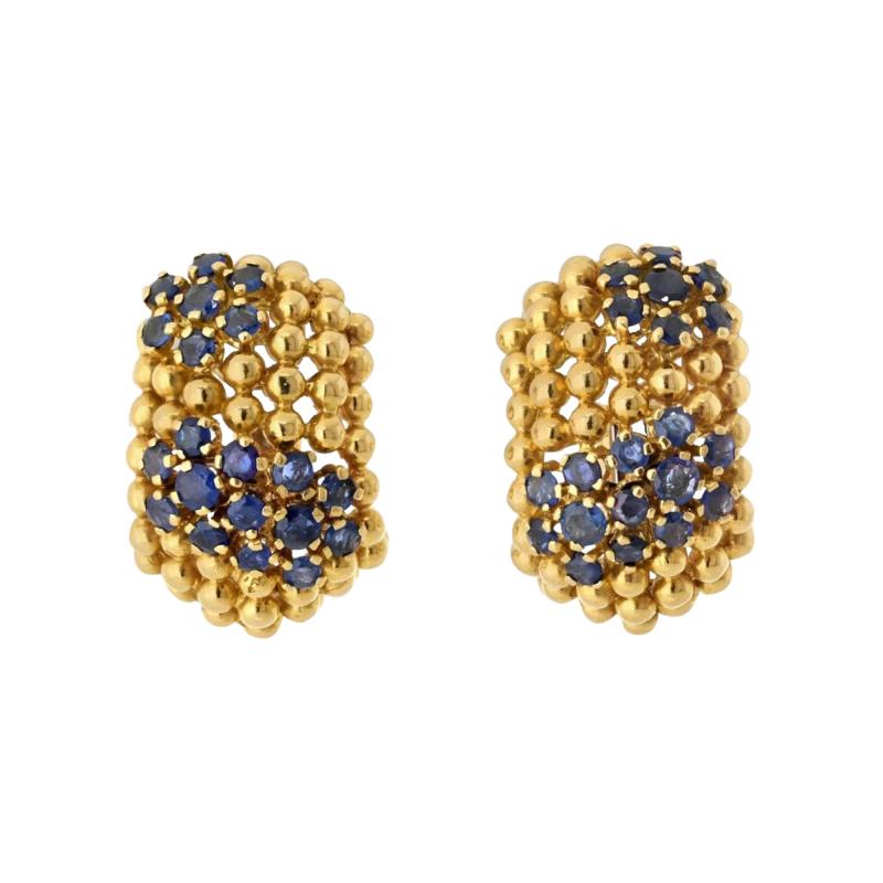  Tiffany Co TIFFANY CO 18K YELLOW GOLD HONEYCOMB BEAD SAPPHIRE EARRINGS