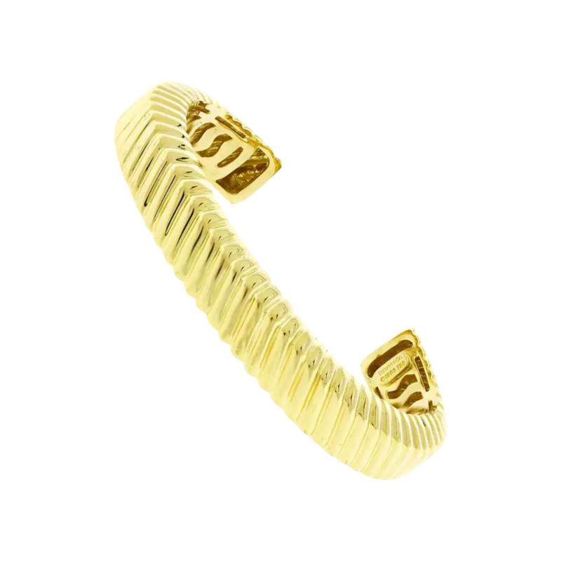  Tiffany Co TIFFANY CO 18K YELLOW GOLD RIBBED CUFF BRACELET