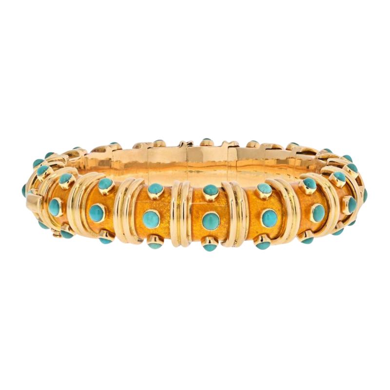  Tiffany Co TIFFANY CO 18K YELLOW GOLD SCHLUMBERGER ENAMEL TURQUOISE BRACELET