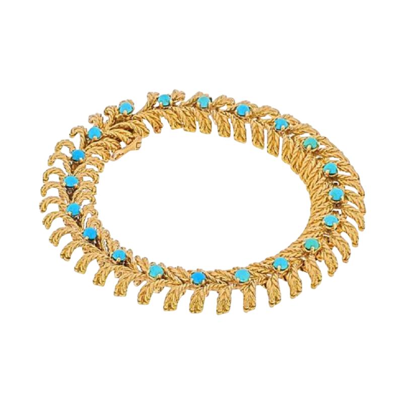  Tiffany Co TIFFANY CO 18K YELLOW GOLD TURQUOISE VINTAGE BRACELET