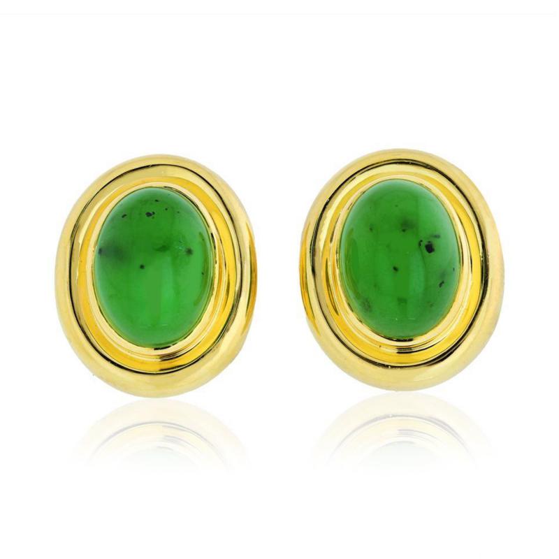  Tiffany Co TIFFANY CO PALOMA PICASSO 18K YELLOW GOLD DOME JADEITE JADE EARRINGS