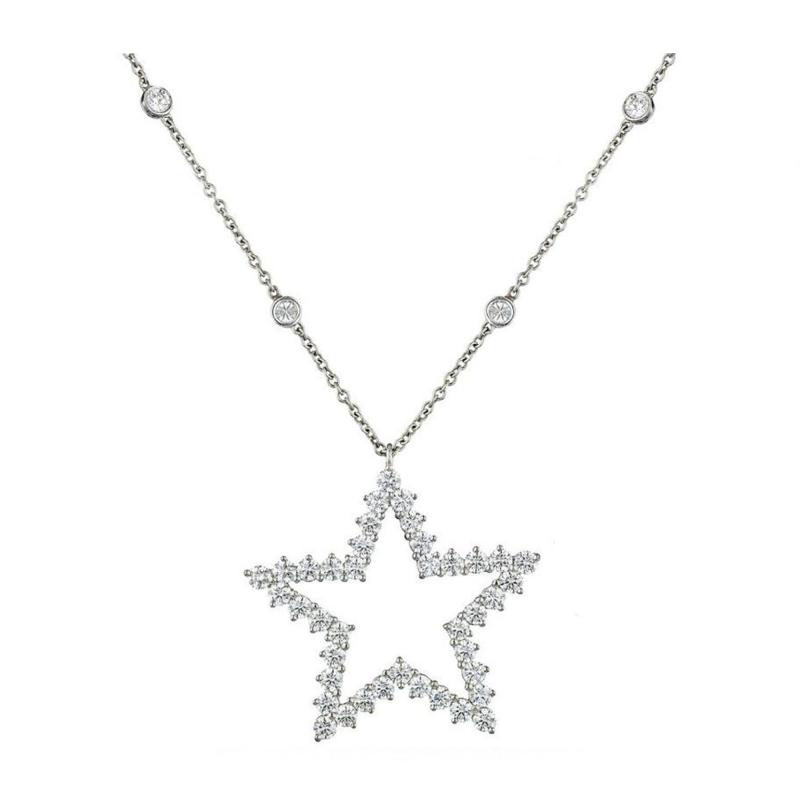  Tiffany Co TIFFANY CO PLATINUM DIAMOND 5 POINTED STAR ON DIAMOND CHAIN PENDANT