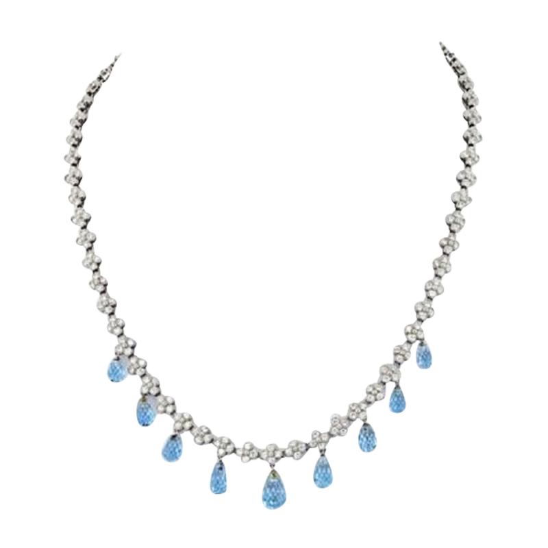  Tiffany Co TIFFANY CO PLATINUM DIAMOND AND AQUAMARINE LACE NECKLACE