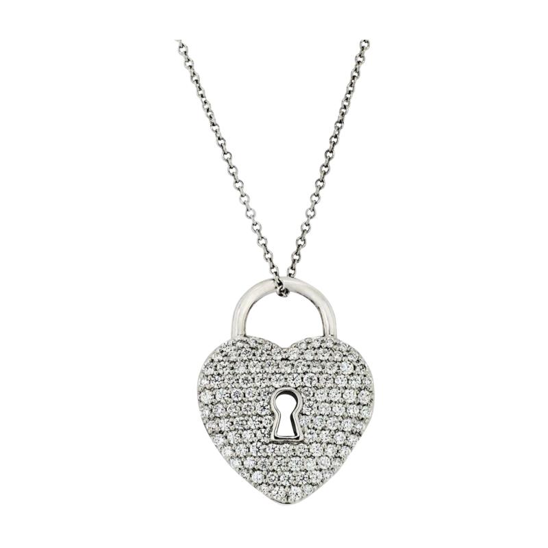  Tiffany Co TIFFANY CO PLATINUM DIAMOND HEART LOCK DESIGN PENDANT