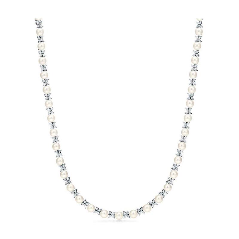  Tiffany Co TIFFANY CO PLATINUM VICTORIA DIAMOND AND PEARL NECKLACE