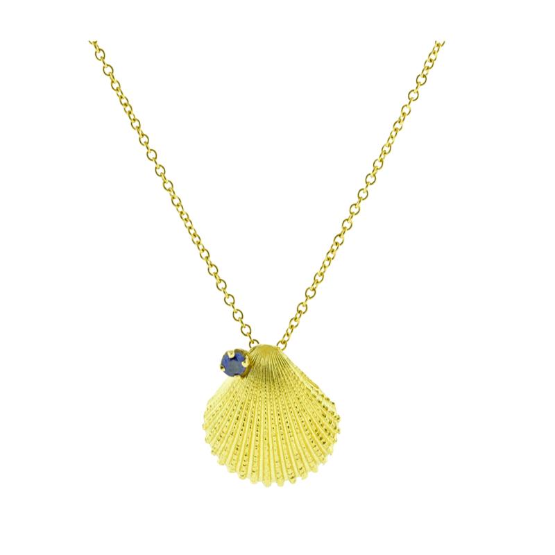  Tiffany Co TIFFANY CO SAPPHIRE AND GOLD SHELL PENDANT NECKLACE