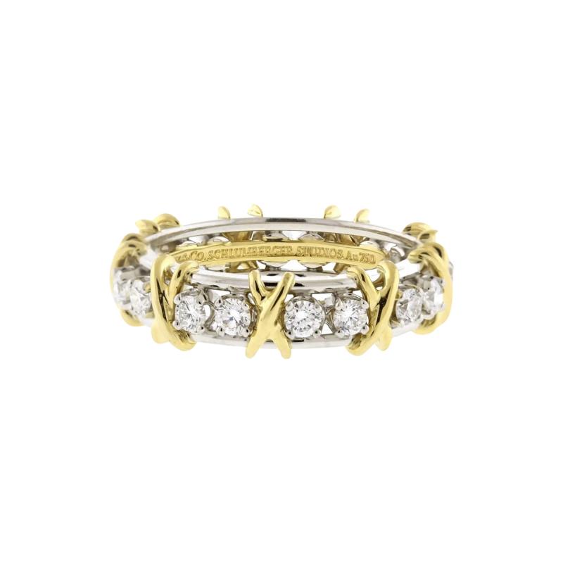  Tiffany Co TIFFANY CO SCHLUMBERGER 18 STONE DIAMOND PLATINUM AND GOLD X RING