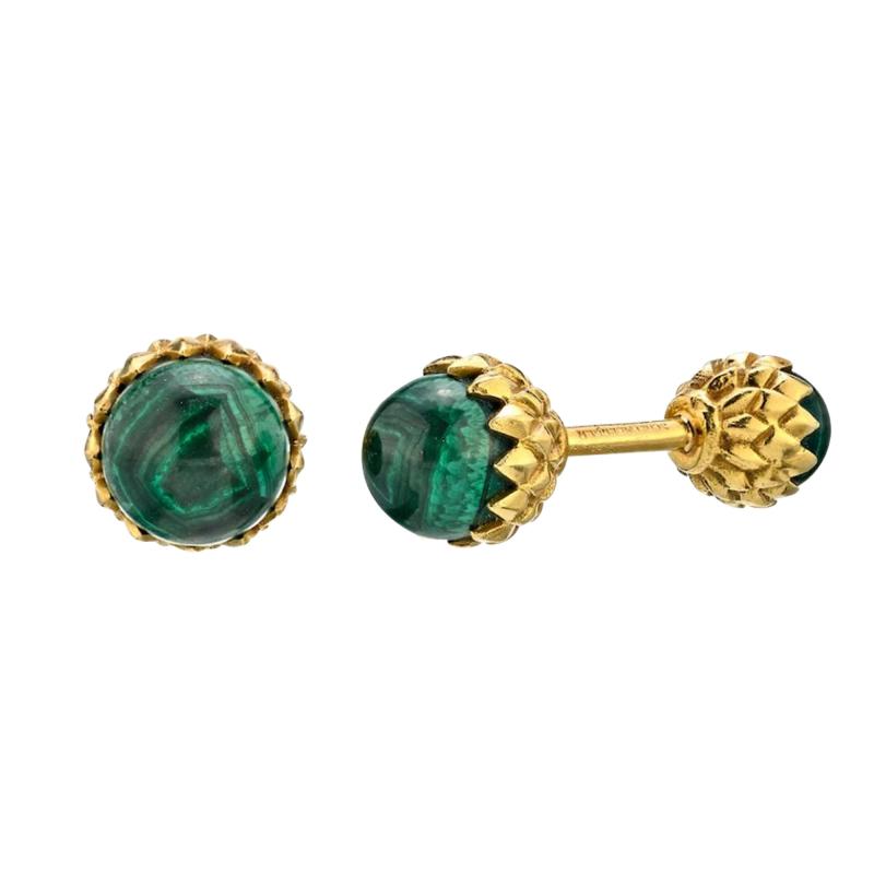  Tiffany Co TIFFANY CO SCHLUMBERGER 18K YELLOW GOLD ACORN GREEN MALACHITE CUFF LINKS