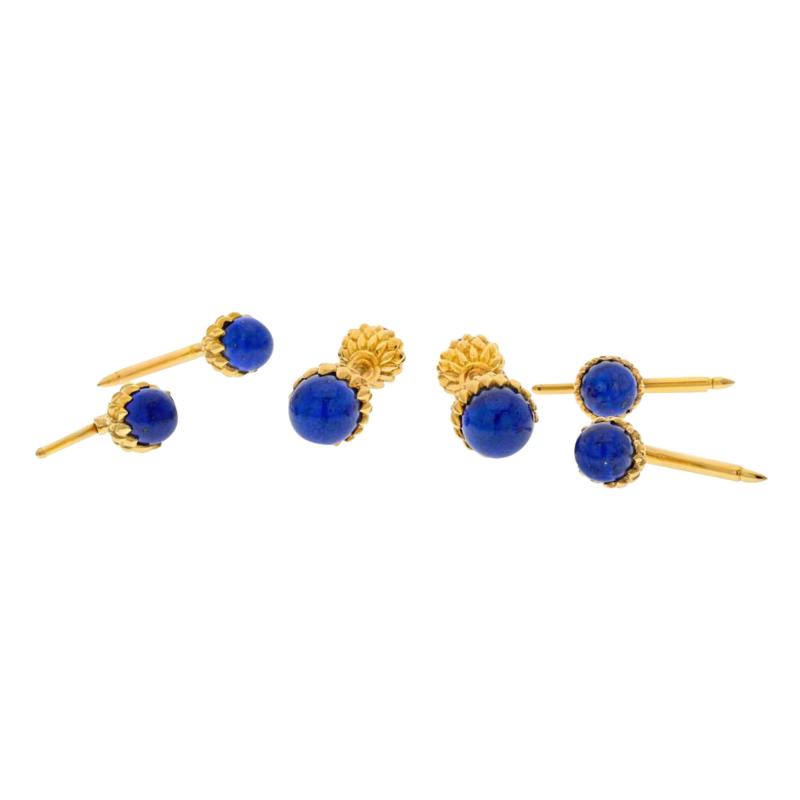  Tiffany Co TIFFANY CO SCHLUMBERGER 18K YG SCHLUMBERGER ACORN LAPIS STUD SET CUFF LINKS