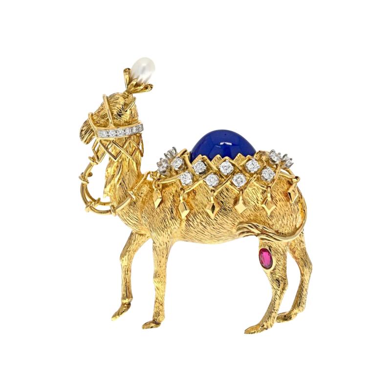  Tiffany Co TIFFANY CO SCHLUMBERGER PLATINUM 18K YELLOW GOLD CAMEL BROOCH