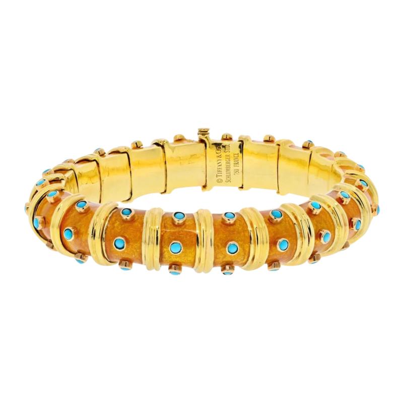  Tiffany Co TIFFANY CO SCHLUMBERGER PLATINUM 18K YELLOW GOLD COPER TURQUOISE BRACELET